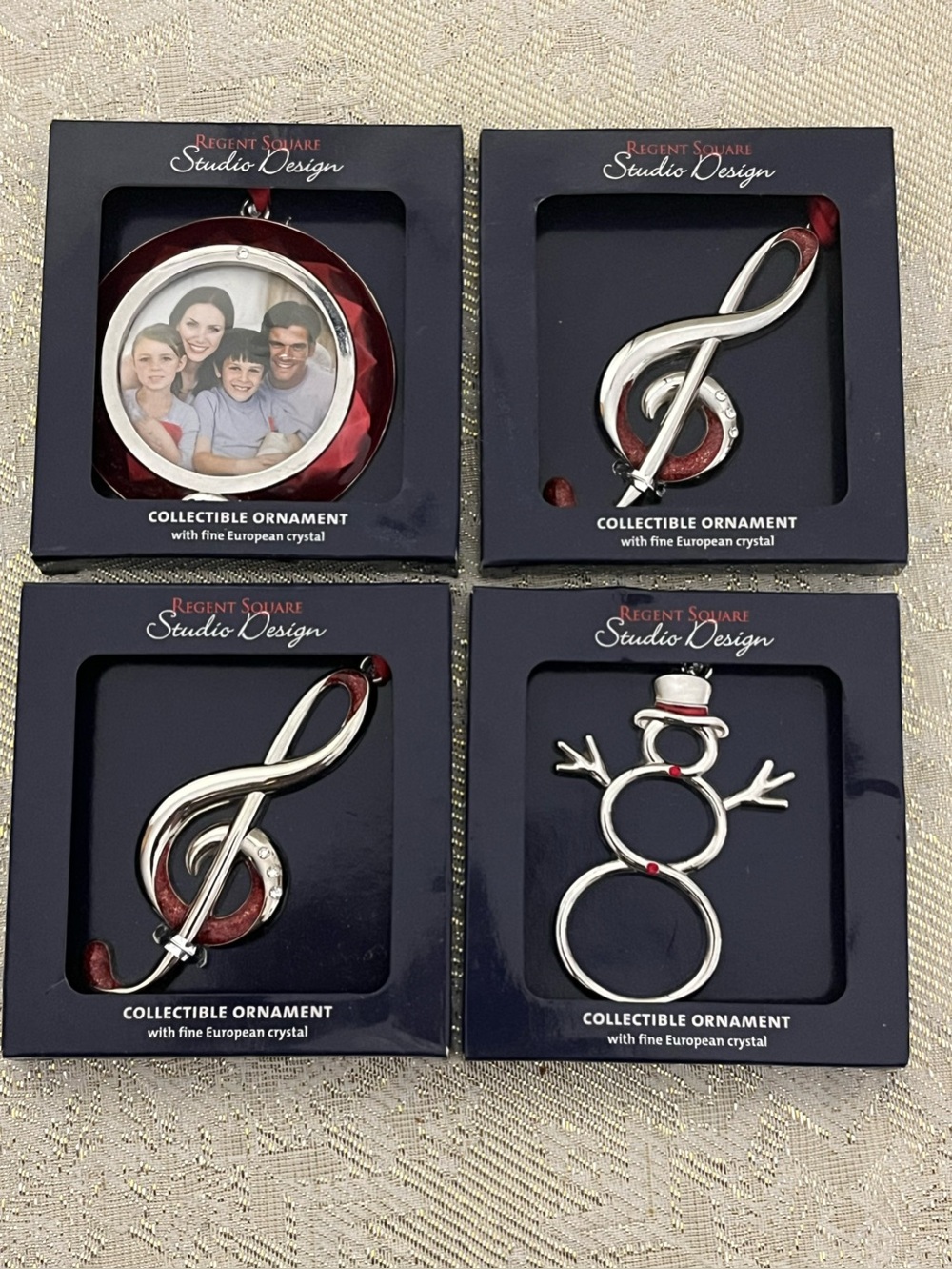 Regent Square Studio Design Silver & Red Collectible Ornaments - Set of 4